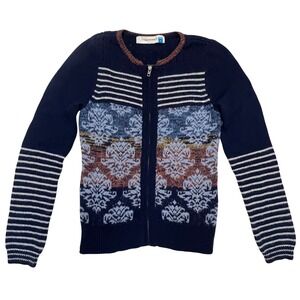 Sparrow Anthropologie Navy Blue Angora Wool Blend Zip Front Sweater‎ Size S
